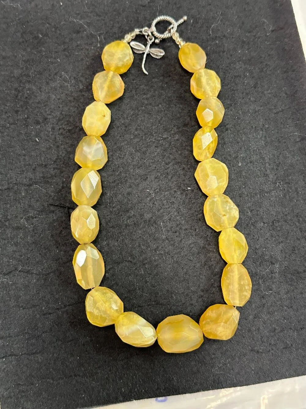 Yellow Faceted Gemstone Necklace. Sterling Dragonfly Charm